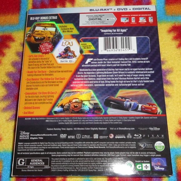 Lot Disney Pixar Cars 3 Blu Ray + 3 More Assorted Blu Ray Kids Movies - Picture 3 of 9